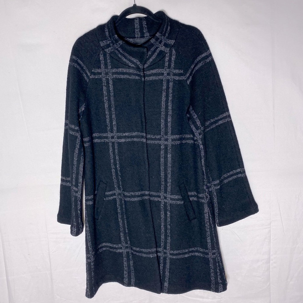 Adrienne Vittadini Black White Wool Blend Knit Mock Neck Lightweight Jacket L